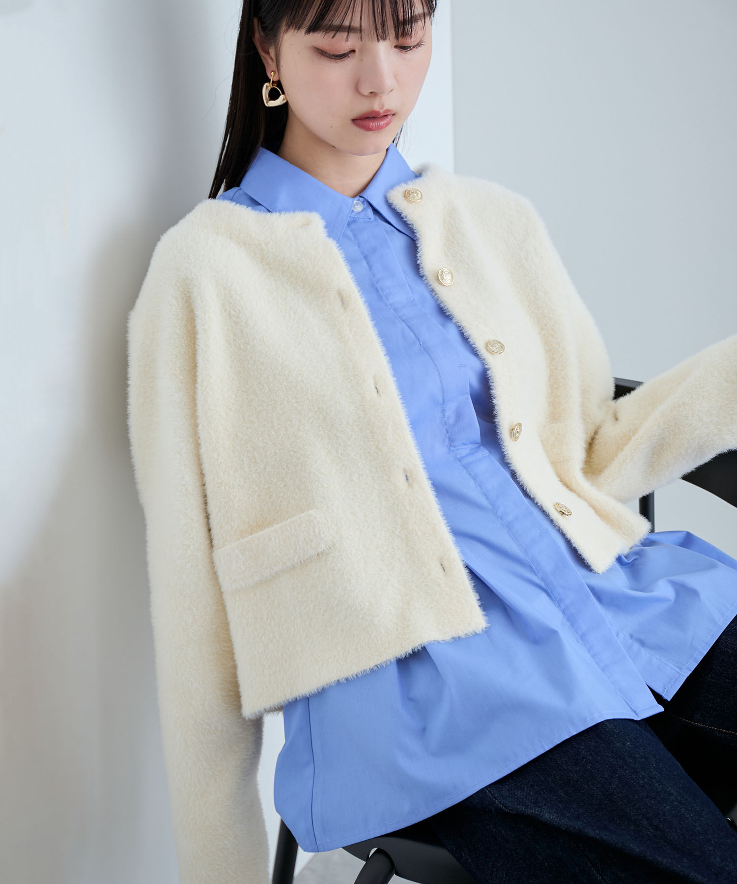 VIS「ラビットタッチメタルボタンカーディガン」|カーディガン|オフホワイト(15)