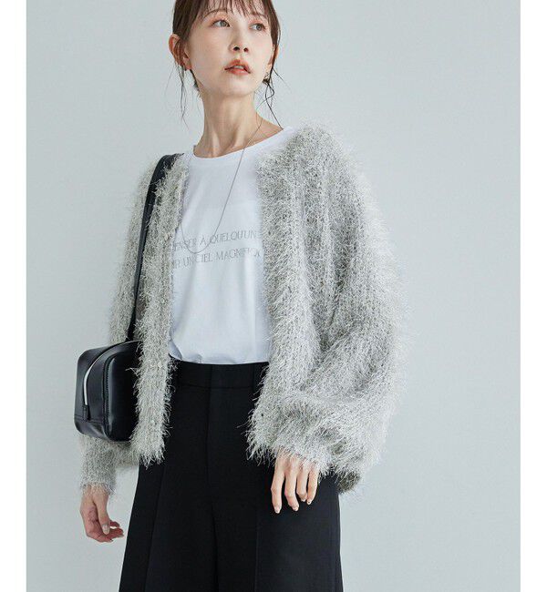 Rope&rsquo;Picnic「ラメフェザーカーディガン」|カーディガン|ライトグレー