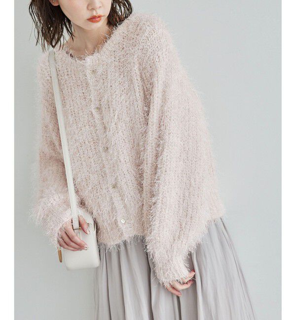 Rope&rsquo;Picnic「ラメフェザーカーディガン」|カーディガン|ピンク