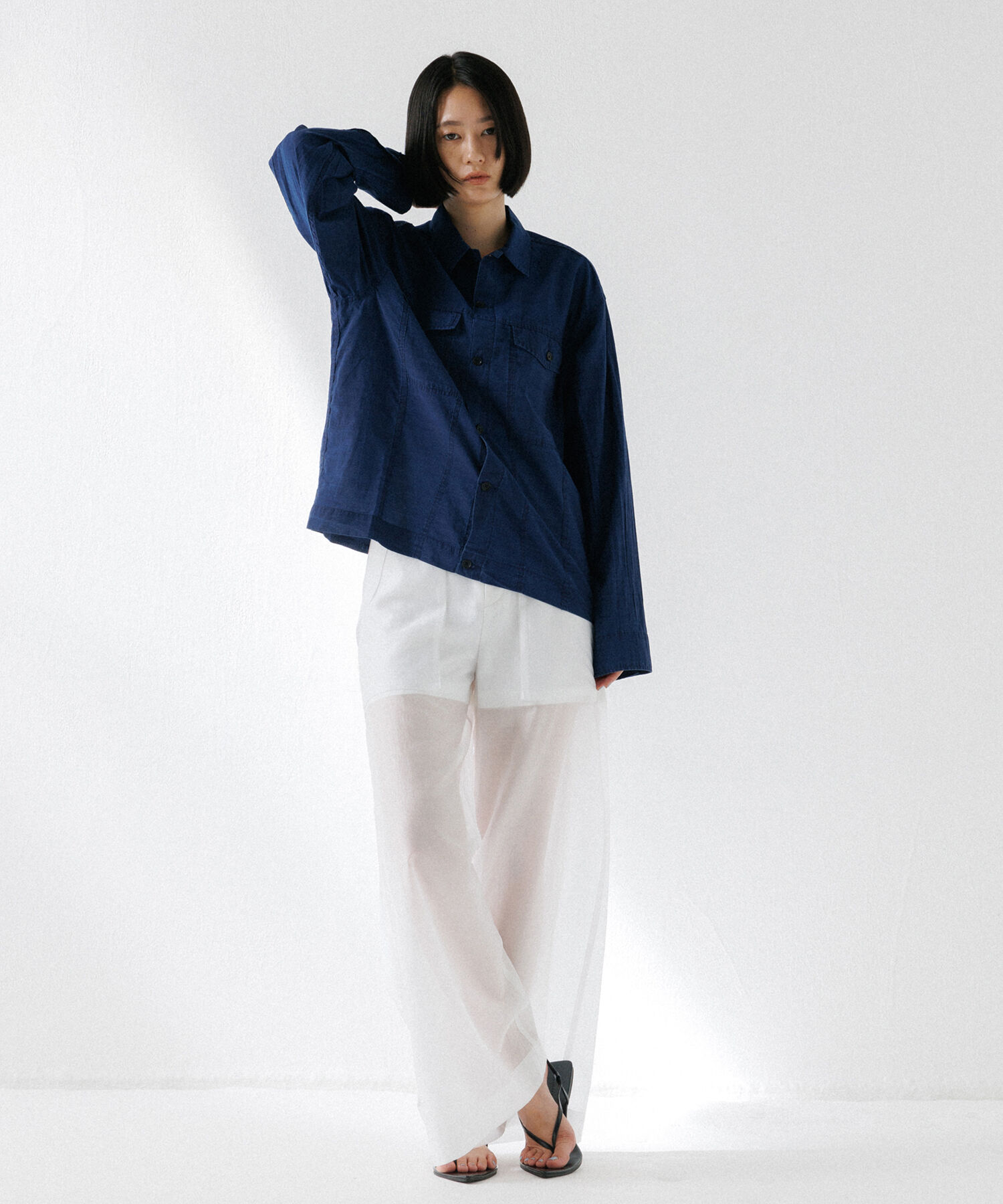 ADAM ET ROPE'「【(F)LIGHT/フライト】超軽量 ボックスシルエット デニム ワーク ロングスリーブシャツ  / 速乾 / ストレッ」|シャツ・ブラウス|