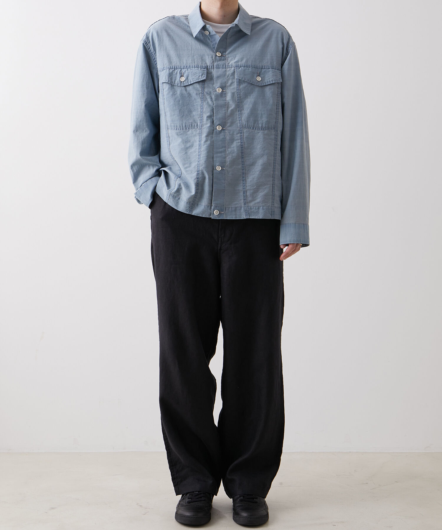 ADAM ET ROPE'「【(F)LIGHT/フライト】超軽量 ボックスシルエット デニム ワーク ロングスリーブシャツ  / 速乾 / ストレッ」|シャツ・ブラウス|