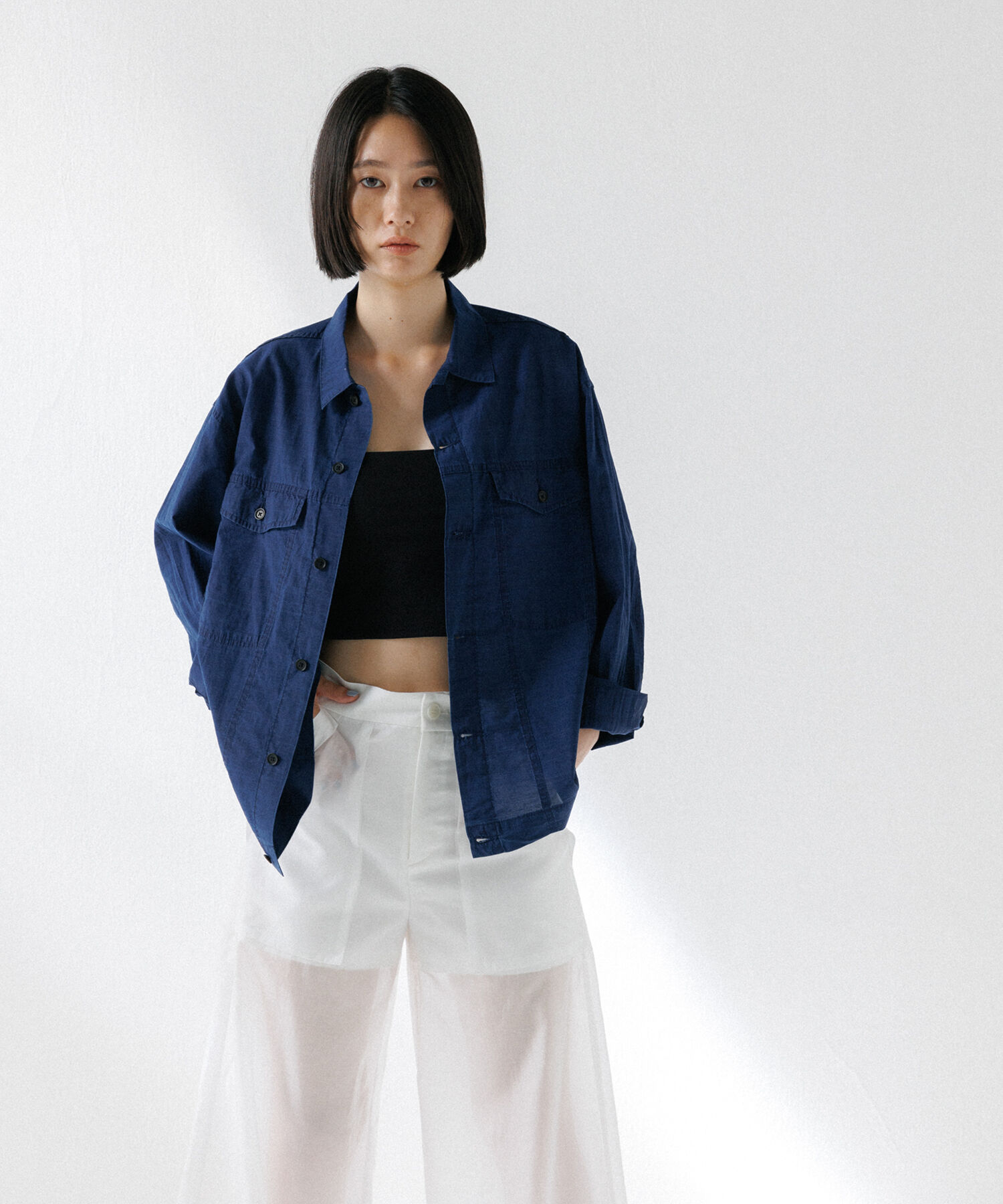 ADAM ET ROPE'「【(F)LIGHT/フライト】超軽量 ボックスシルエット デニム ワーク ロングスリーブシャツ  / 速乾 / ストレッ」|シャツ・ブラウス|