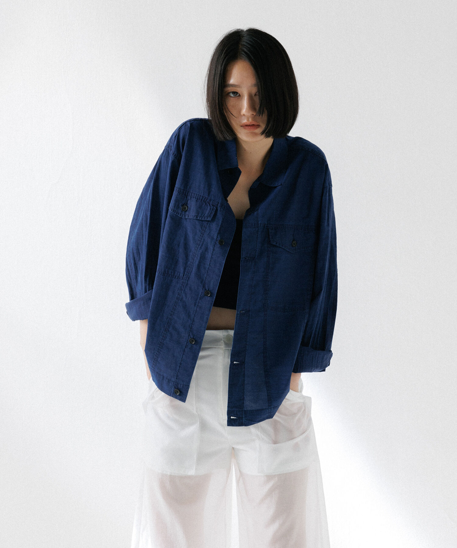 ADAM ET ROPE'「【(F)LIGHT/フライト】超軽量 ボックスシルエット デニム ワーク ロングスリーブシャツ  / 速乾 / ストレッ」|シャツ・ブラウス|