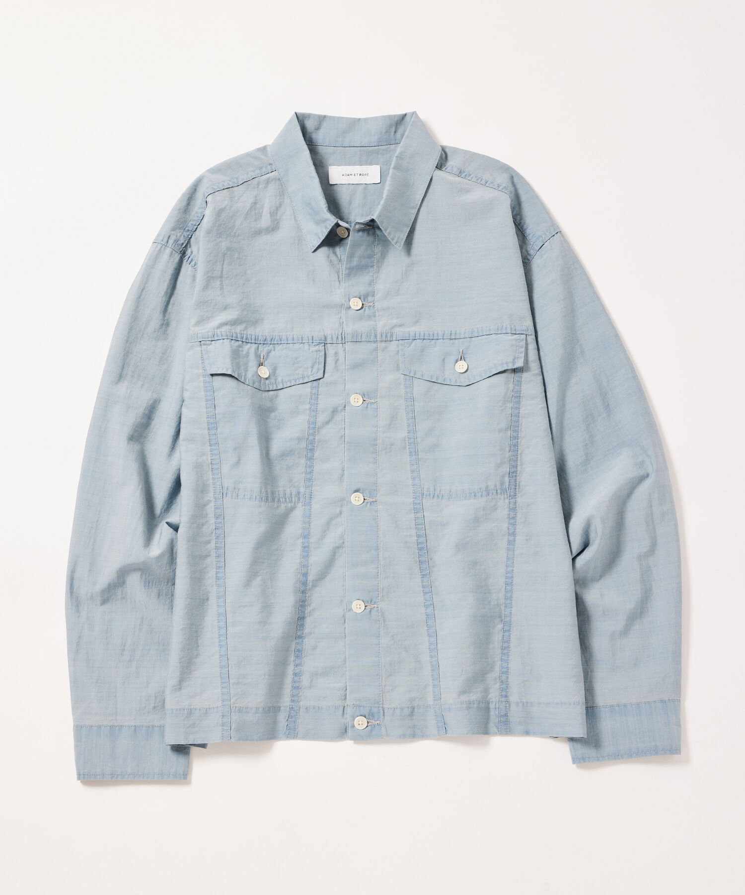 ADAM ET ROPE'「【(F)LIGHT/フライト】超軽量 ボックスシルエット デニム ワーク ロングスリーブシャツ  / 速乾 / ストレッ」|シャツ・ブラウス|ブルー系(47)