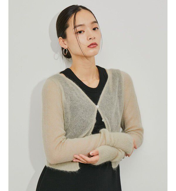 ADAM ET ROPE'「モヘアクロップドカーディガン」|カーディガン|ベージュサブ