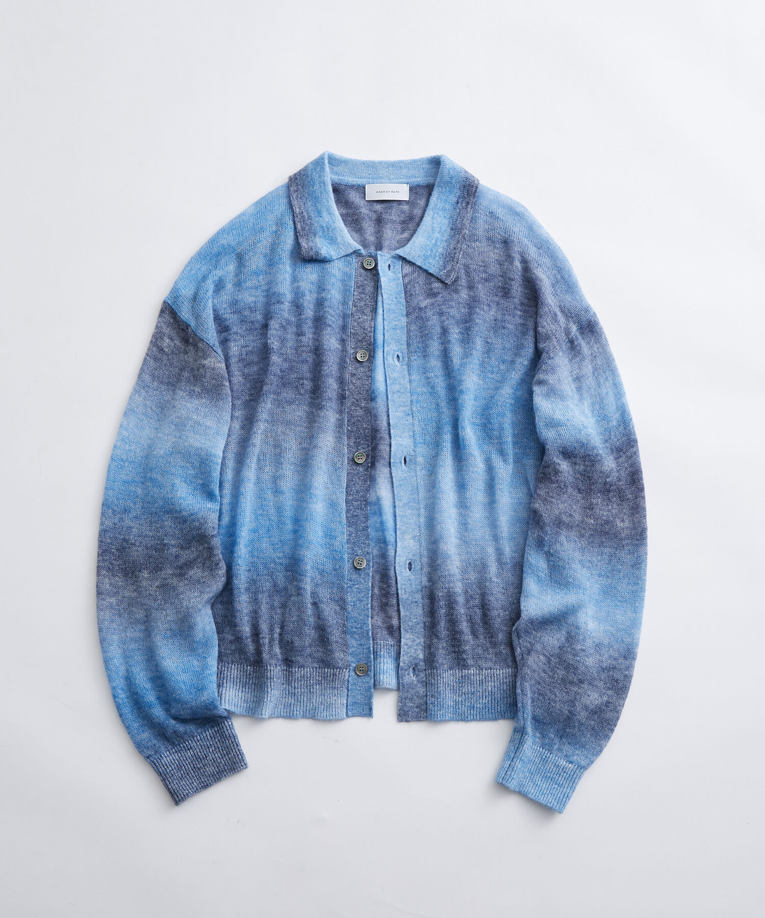 ADAM ET ROPE'「【WEB限定】シアー グラデーション ニットポロ カーディガン / ロングシーズン着用可能 / ユニセックス」|カーディガン|ブルー系(45)