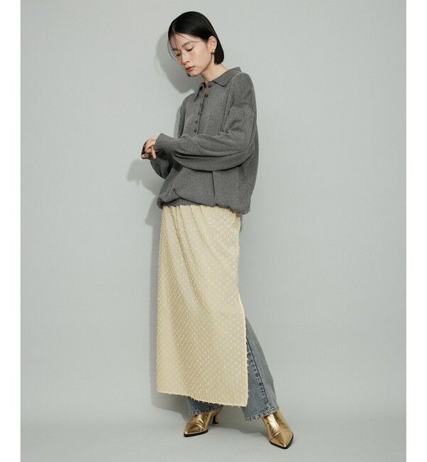 ADAM ET ROPE'「【WEB限定・サステナブル】ポロニットドットスカートコンビワンピース」|ワンピース|