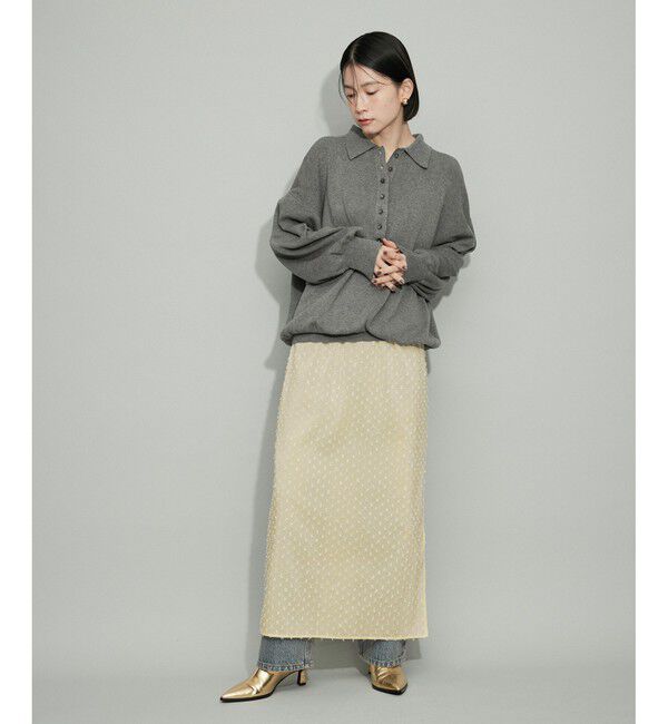 ADAM ET ROPE'「【WEB限定・サステナブル】ポロニットドットスカートコンビワンピース」|ワンピース|
