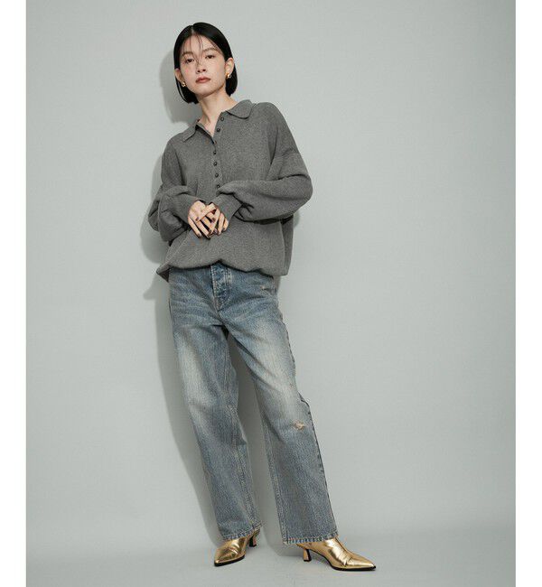 ADAM ET ROPE'「【WEB限定・サステナブル】ポロニットドットスカートコンビワンピース」|ワンピース|