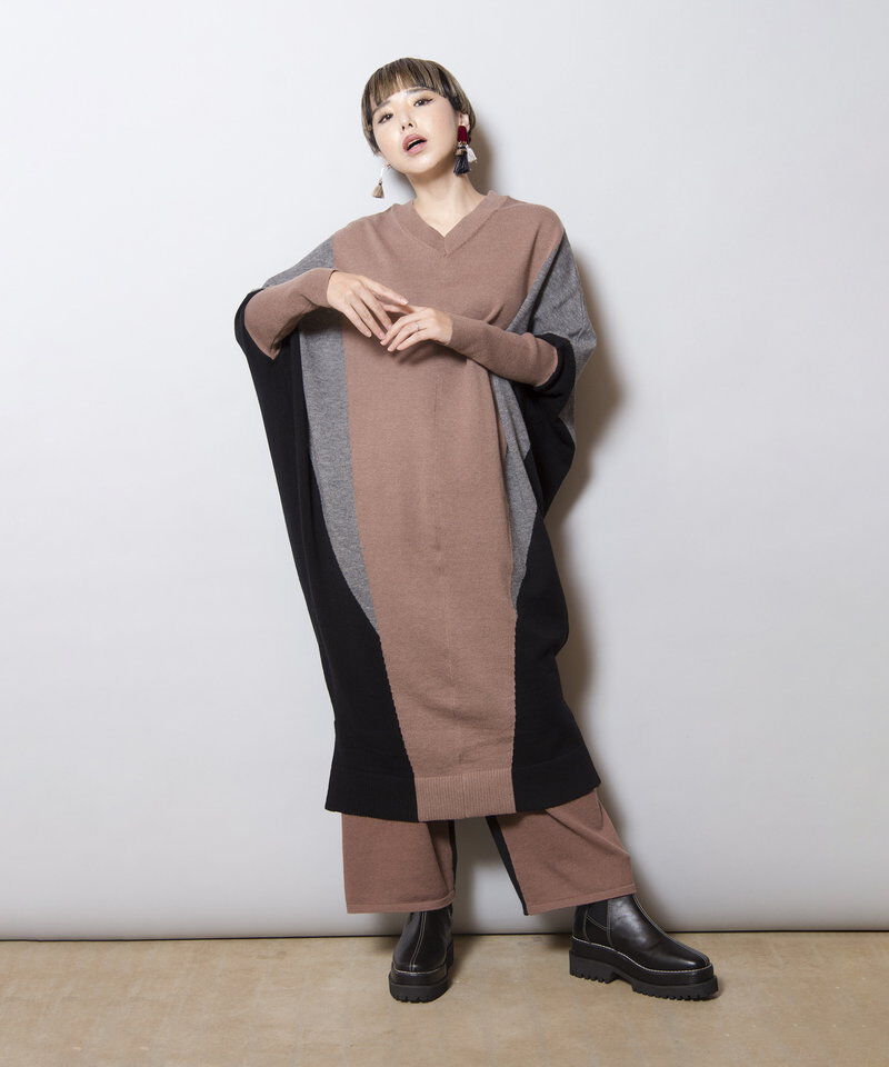  「2WAY配色ニットワンピース」|ワンピース|