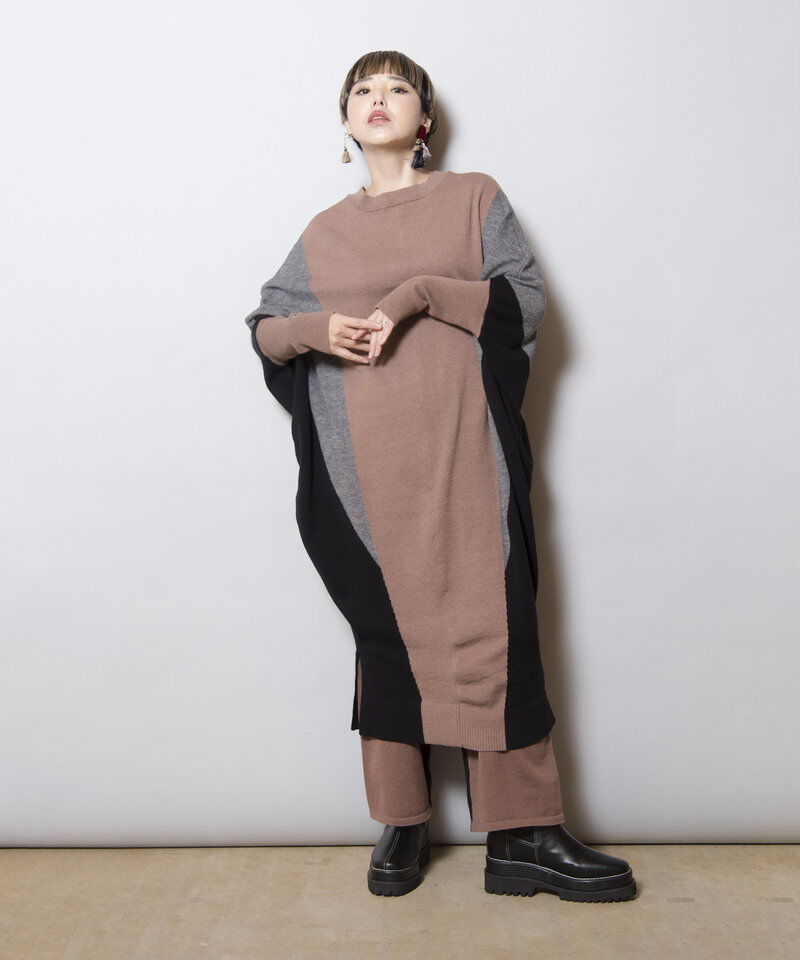  「2WAY配色ニットワンピース」|ワンピース|