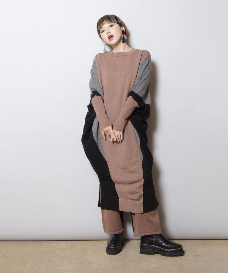  「2WAY配色ニットワンピース」|ワンピース|