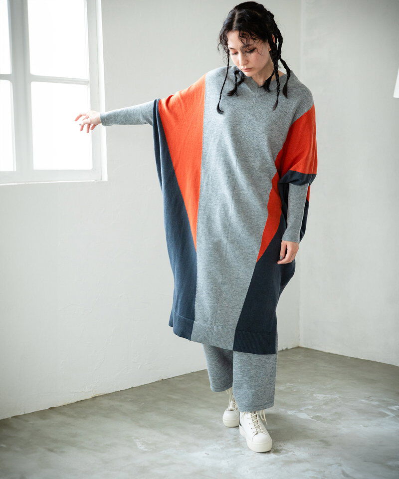  「2WAY配色ニットワンピース」|ワンピース|