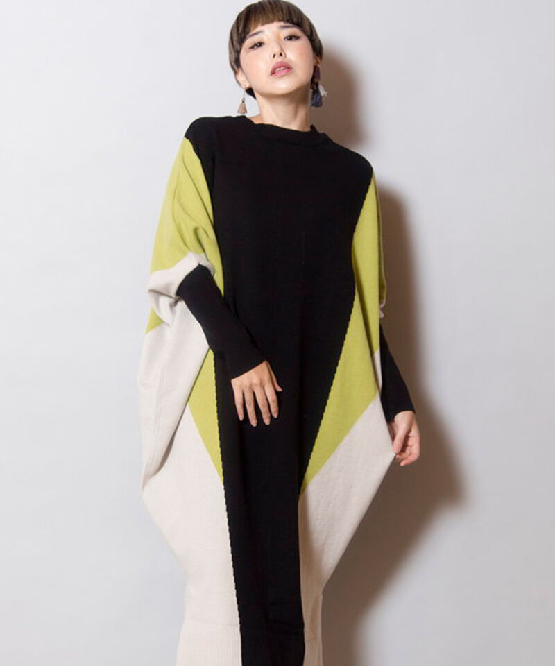  「2WAY配色ニットワンピース」|ワンピース|BLACK