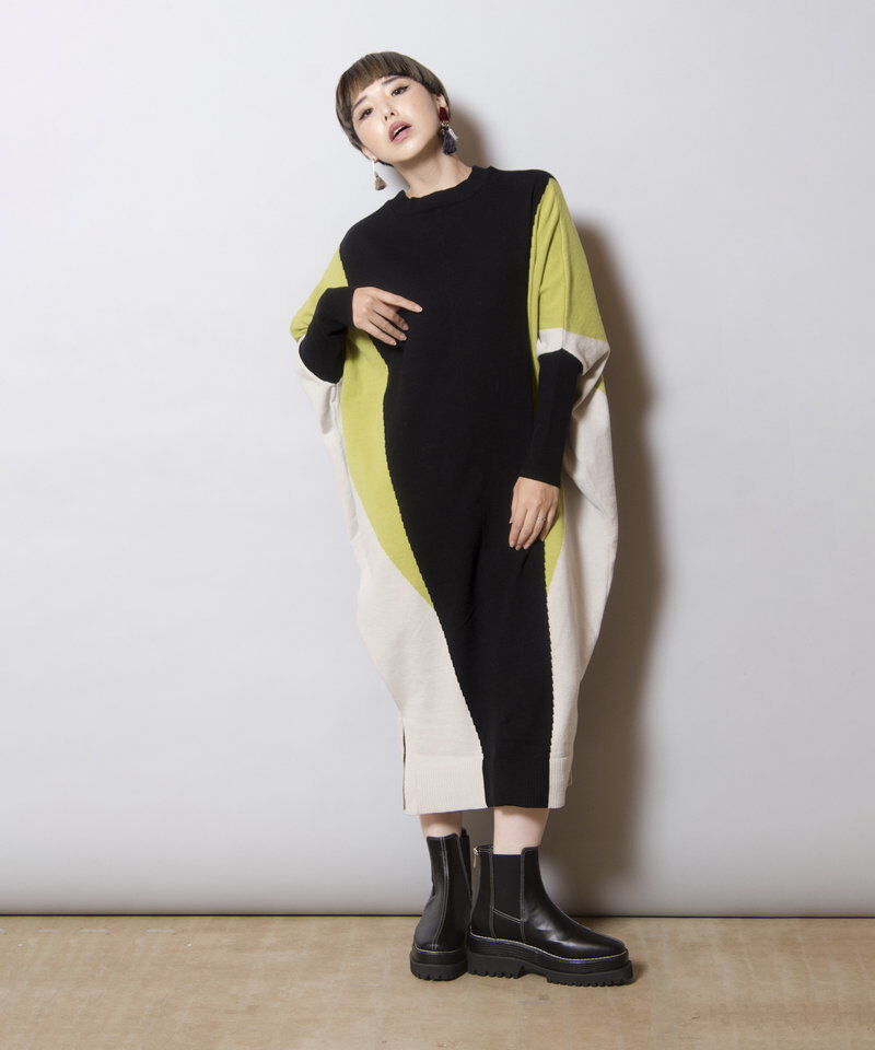  「2WAY配色ニットワンピース」|ワンピース|
