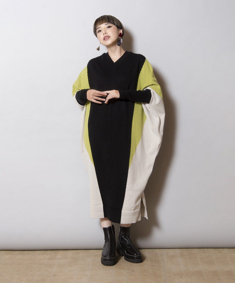  「2WAY配色ニットワンピース」|ワンピース|