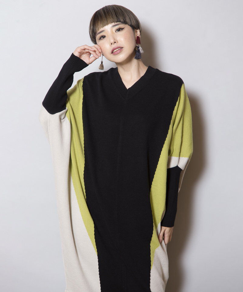  「2WAY配色ニットワンピース」|ワンピース|