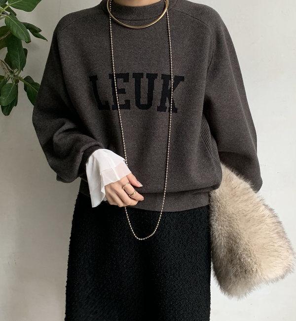  「【WEB限定】LEUKジャガードロゴニット 」|ニット・セーター|チャコールグレー