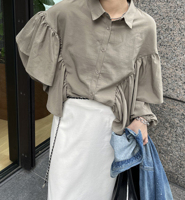  「【WEB限定】フリルケープブラウス」|シャツ・ブラウス|カーキ