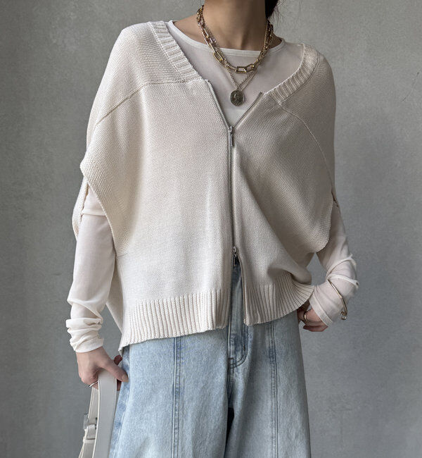  「【WEB限定】変形ダブルジップベスト」|カーディガン|