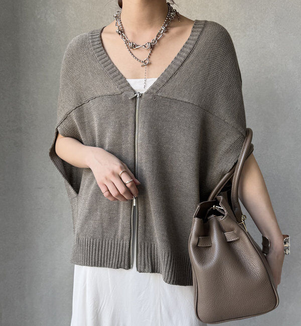  「【WEB限定】変形ダブルジップベスト」|カーディガン|モカ