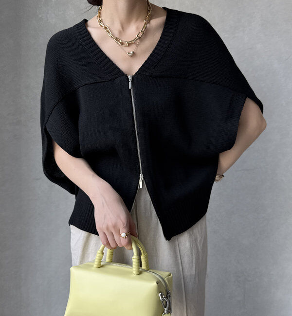  「【WEB限定】変形ダブルジップベスト」|カーディガン|ブラック