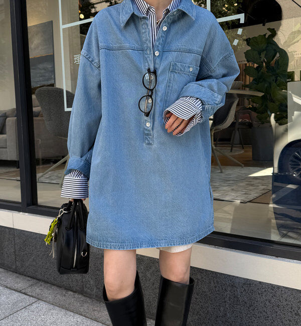  「デニムオーバーチュニックシャツ」|シャツ・ブラウス|