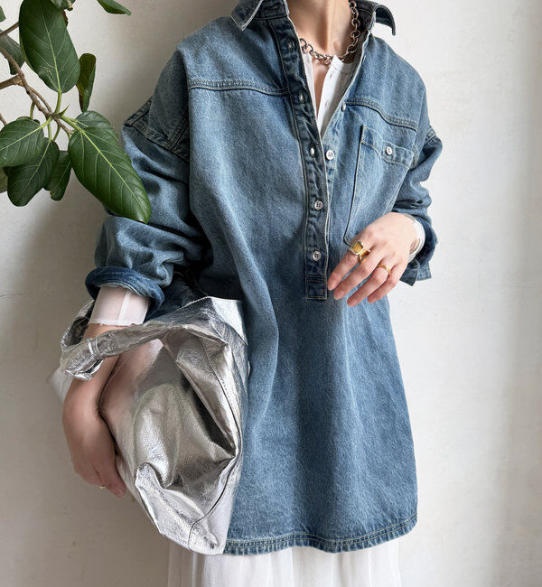  「デニムオーバーチュニックシャツ」|シャツ・ブラウス|ブルー