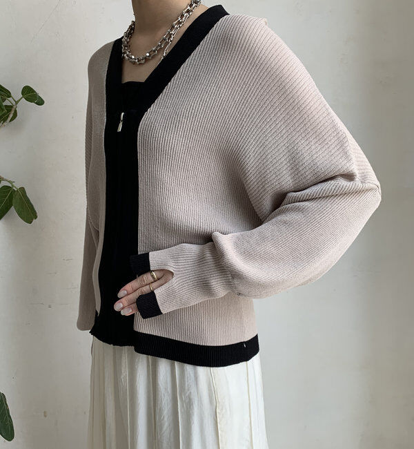  「【WEB限定】配色ジップニットカーディガン」|カーディガン|
