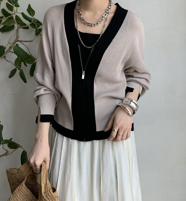  「【WEB限定】配色ジップニットカーディガン」|カーディガン|