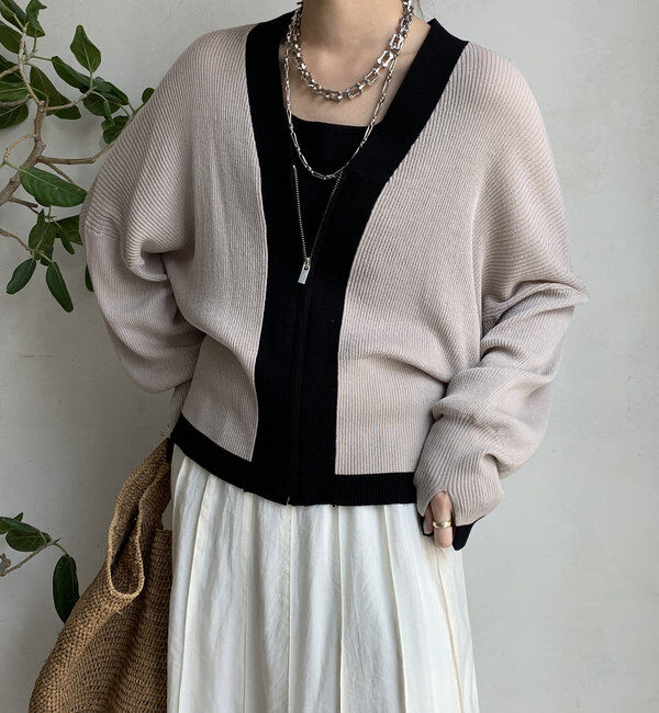  「【WEB限定】配色ジップニットカーディガン」|カーディガン|