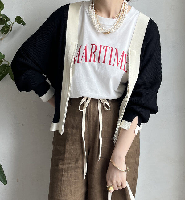  「【WEB限定】配色ジップニットカーディガン」|カーディガン|ブラック