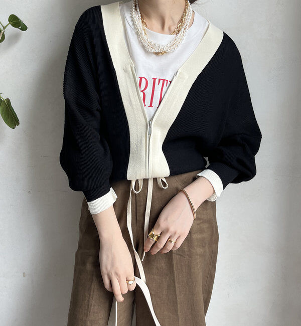  「【WEB限定】配色ジップニットカーディガン」|カーディガン|