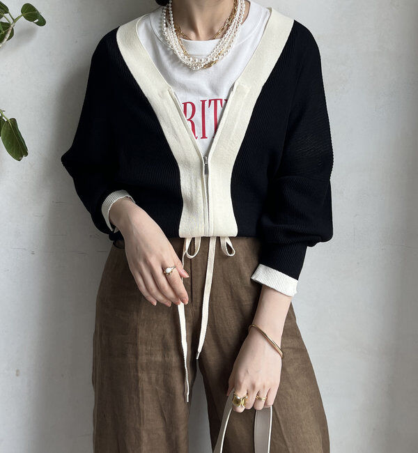 「【WEB限定】配色ジップニットカーディガン」|カーディガン|