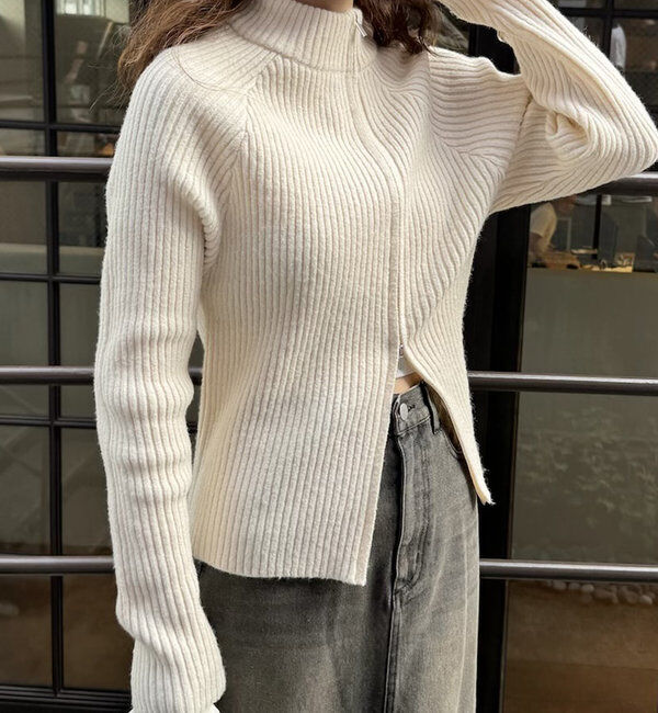  「[mline]ハイネックWZIPニット」|カーディガン|