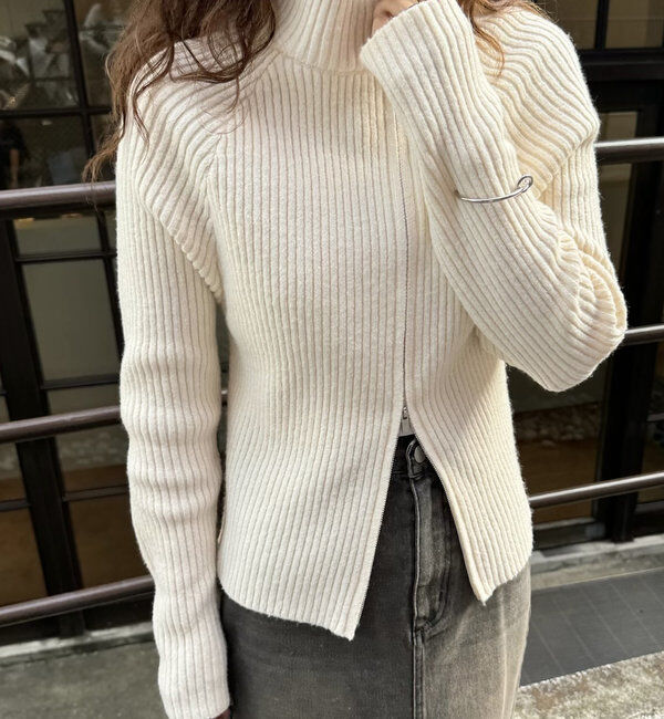  「[mline]ハイネックWZIPニット」|カーディガン|