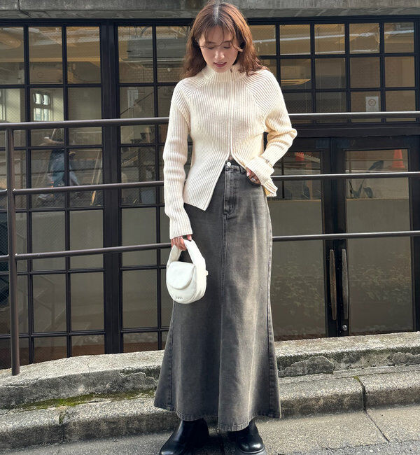  「[mline]ハイネックWZIPニット」|カーディガン|