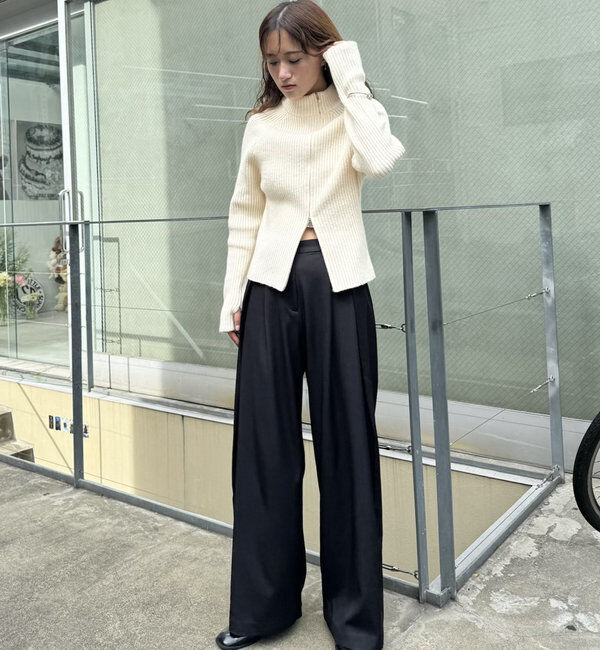  「[mline]ハイネックWZIPニット」|カーディガン|