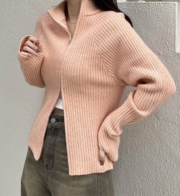  「[mline]ハイネックWZIPニット」|カーディガン|