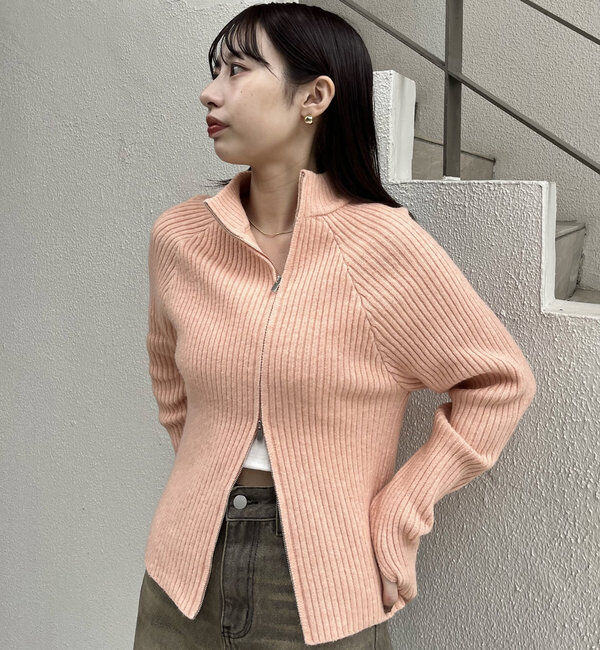  「[mline]ハイネックWZIPニット」|カーディガン|