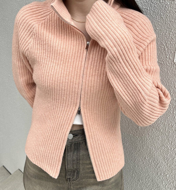  「[mline]ハイネックWZIPニット」|カーディガン|