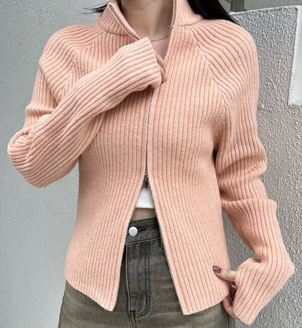  「[mline]ハイネックWZIPニット」|カーディガン|