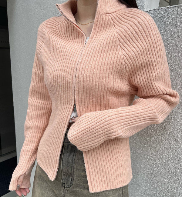  「[mline]ハイネックWZIPニット」|カーディガン|