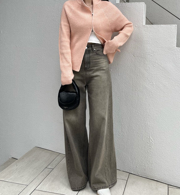  「[mline]ハイネックWZIPニット」|カーディガン|