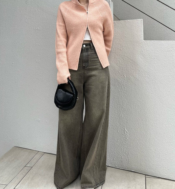  「[mline]ハイネックWZIPニット」|カーディガン|