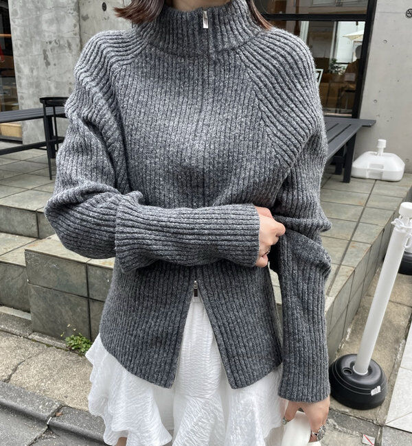  「[mline]ハイネックWZIPニット」|カーディガン|