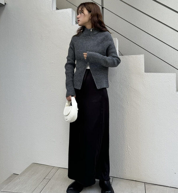  「[mline]ハイネックWZIPニット」|カーディガン|