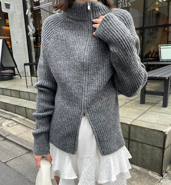  「[mline]ハイネックWZIPニット」|カーディガン|