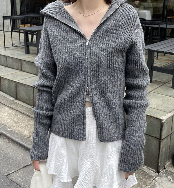  「[mline]ハイネックWZIPニット」|カーディガン|