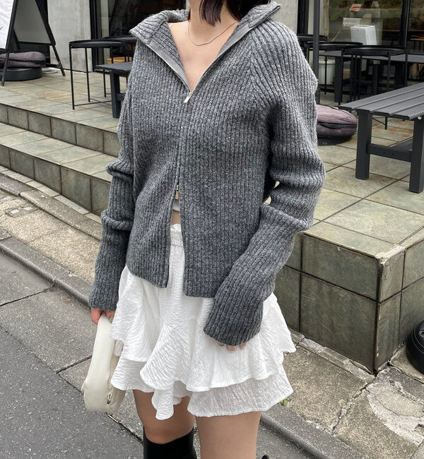  「[mline]ハイネックWZIPニット」|カーディガン|